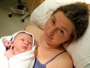 Immediately after my first birth, in the few minutes before I was rushed off for surgery.
